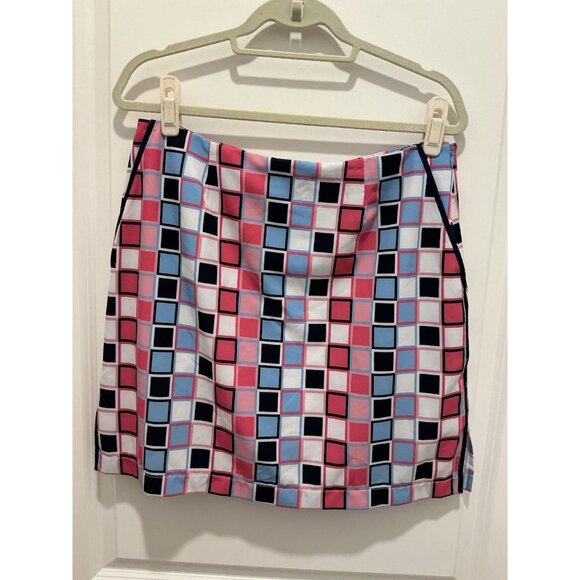 Golftini Make It Happen Skort Size 10L Colorful Squares Print Pockets Side Zip - Picture 1 of 10